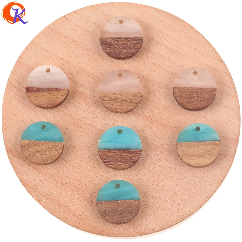 

Jewelry Accessories Cordial Design 100Pcs 18*18MM DIY Making Hand Made Charms Round Shape Natural Wood & Resin Earring Finding