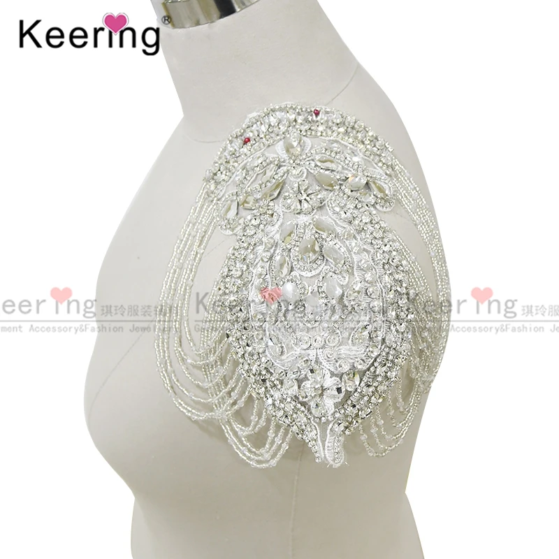 

Handmade Diamond Neck shoulder design Rhinestone Applique For High Set Clothing WDP-287, Silver/royal blue/gold/rose gold