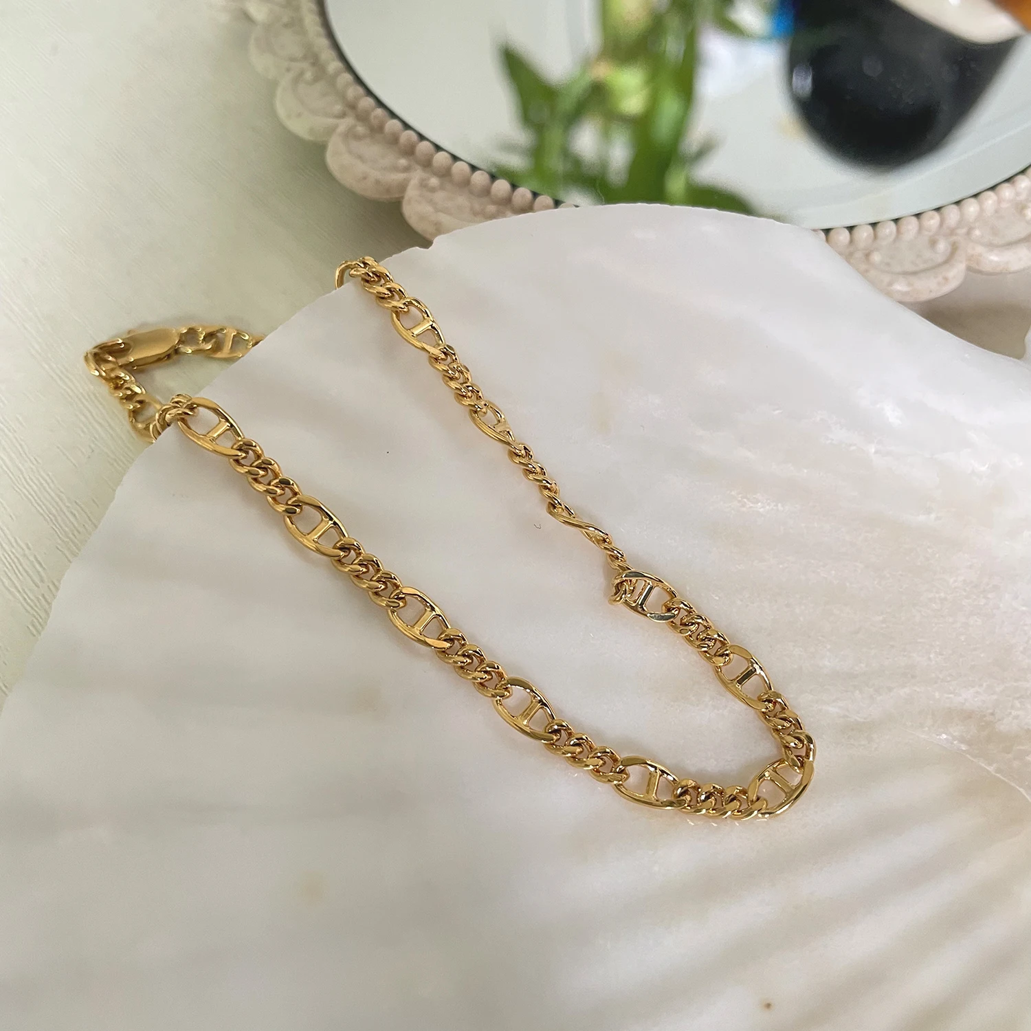 

4mm Double Circle Hollow Chain Anklet Flat Thin 18K Gold Plated Anklets for Women Plain Minimalist Foot Jewelry Accessories Hot