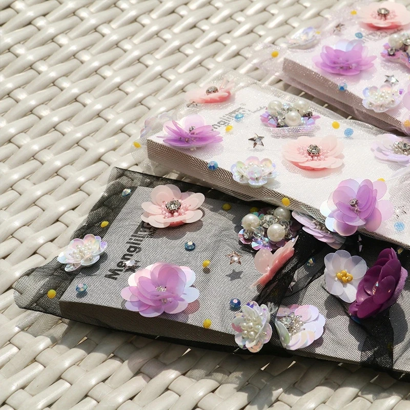 2020 Fashion breathable fresh yarn pile socks women silk Fancy socks with handmade flowers