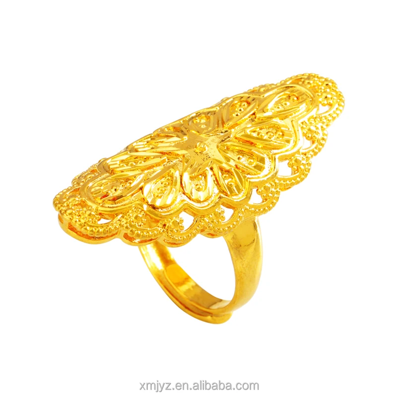 

Cross-Border Hot Style Super Large Prismatic Flower Ring Brass Gold-Plated Ring Niche Design Flower Ring