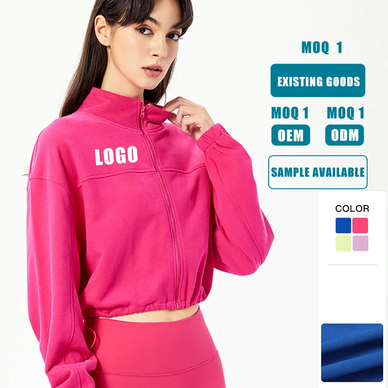 

Autumn/Winter Ropa Deportiva Mujer Gym Wear Stand Collar Zipper Long Sleeve Crop Top Oversize Women Organic Cotton Sweatshirt