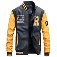 

Men's Embroidery Baseball PU Jackets Coats Slim Fit Pilot Leather Jackets