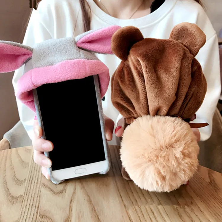 

New design soft furry plush back cover cute bear animal cell phone case for iPhone 11 11pro max