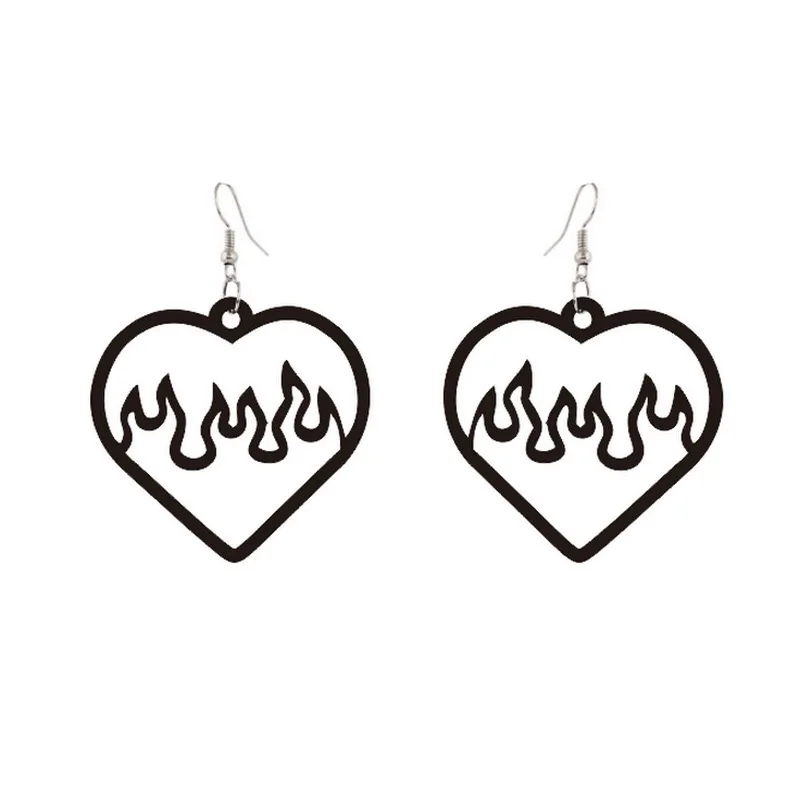 

28P-1 Best Selling Simple Dangle Drop Earrings CZ Hollow out Heart Flame Fire Decoration Earrings Jewelry for Women Girls Teens