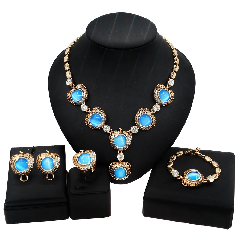 

Yulaili New Lake Blue Opal Beauty Pageant Jewelry Set and Fashion Girl Bridesmaid Dating Gift Exquisite Jewelry Sets Accessories