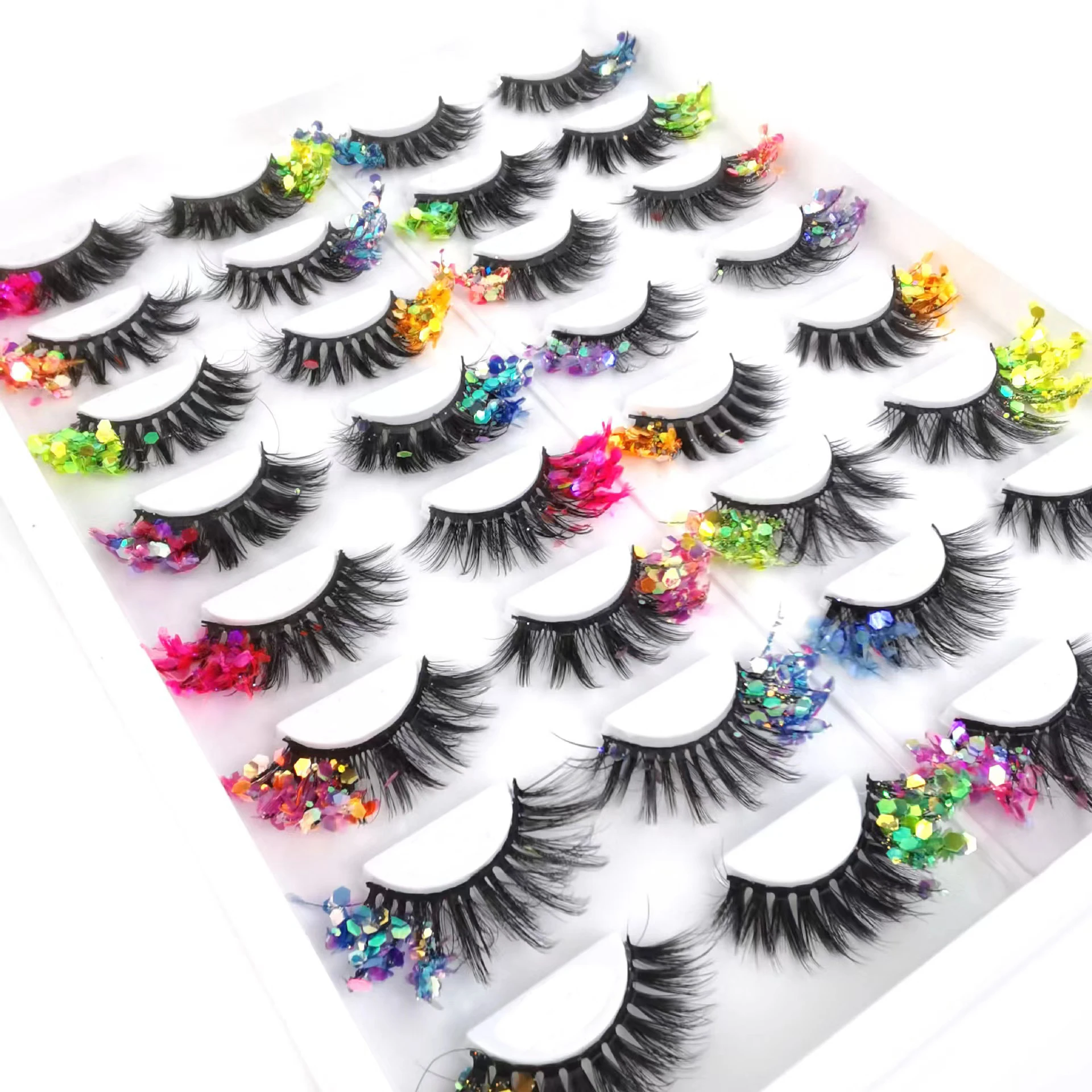 

ST FANCY 2022 New Trend Fashion Sequins Eyelash Decorated Glitter Color Mink Lashes 25mm Custom Packaging Private Label