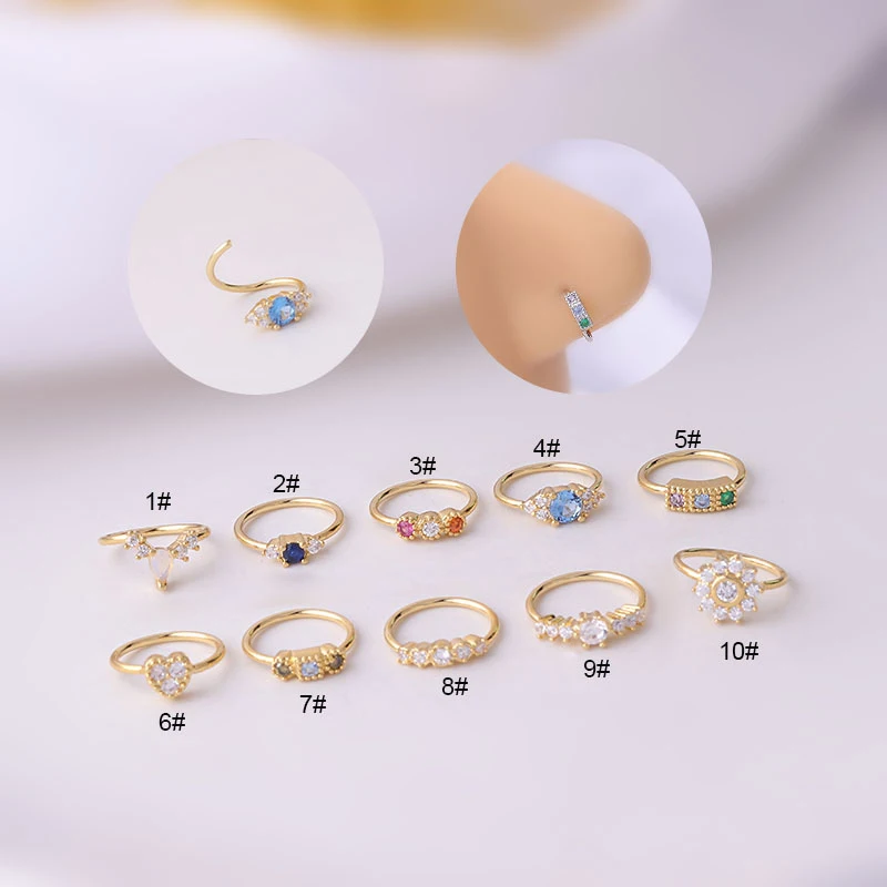 

Lancui Designer Non Piercing Hinge Hoop Tiny Colorful Zircon Women Gold Nose Ring Hoop