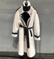 

2018 ladies winter trench coats long women outwear belted double breasted 100% lamb wool fur jacket
