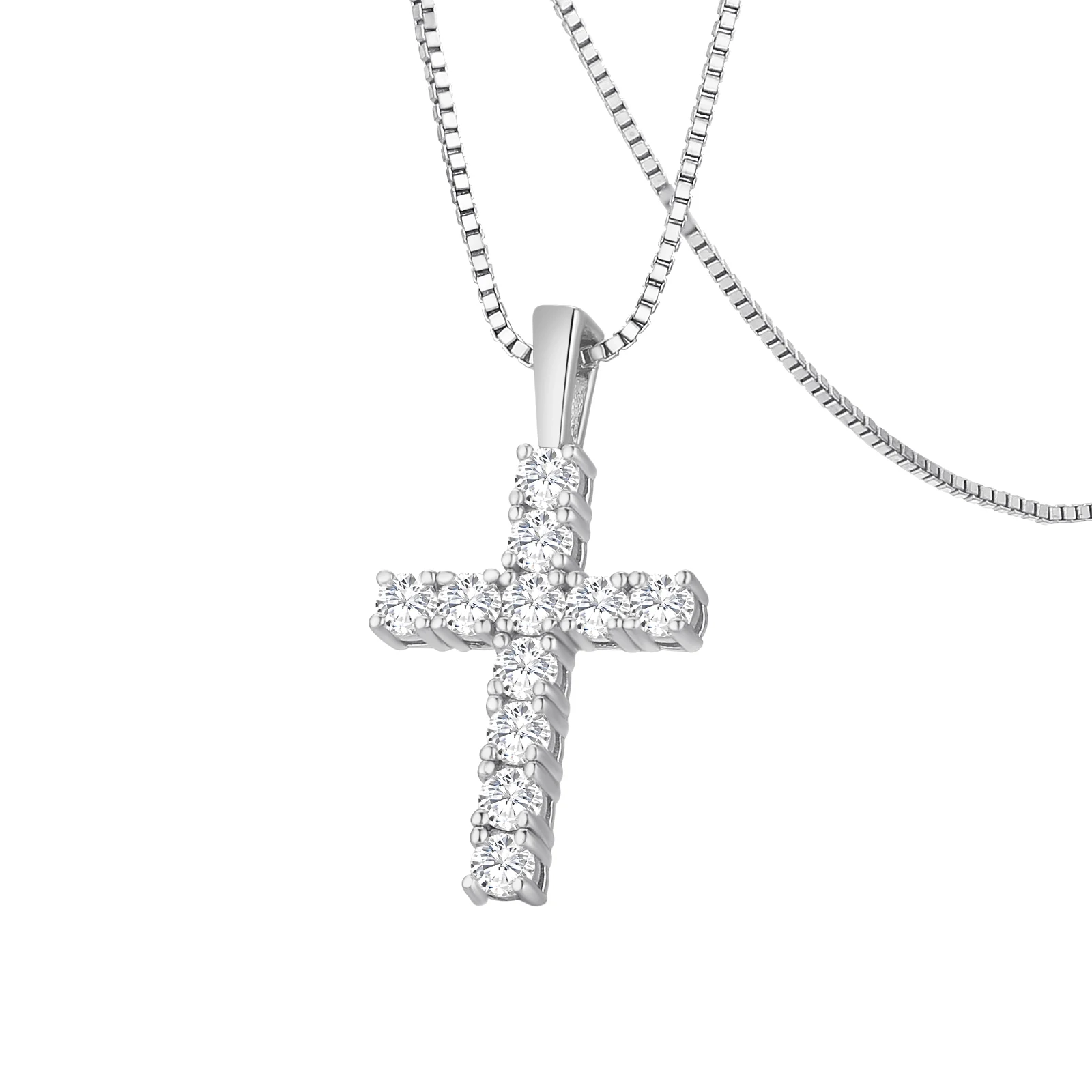 KRKC 0.7ct VVS1 Moissanite Cross Necklace 925 Sterling Silver Minimalist Pendant Women Charm Necklaces Cross Necklace