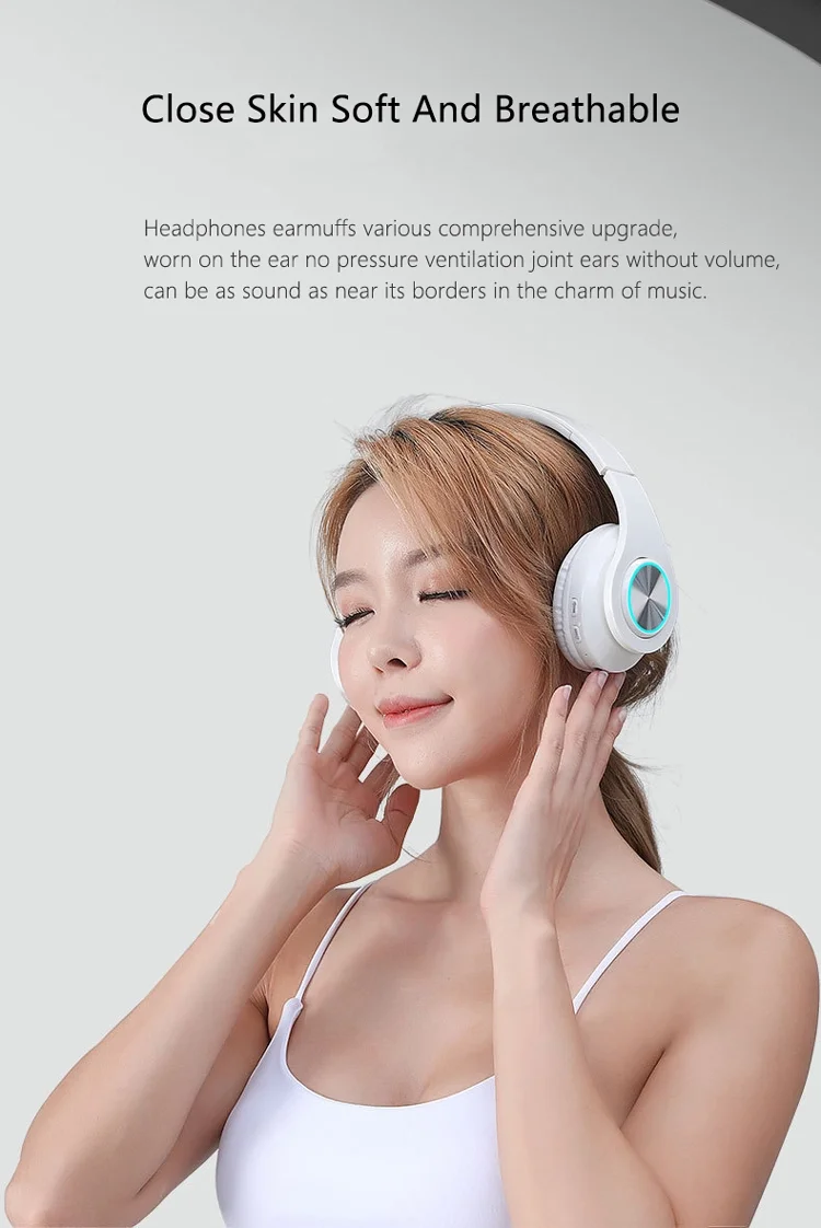 B39 headphone over ear wireless bt headset with microphone support tf card mp3 player with led colorful breathing lights - ANKUX.COM
