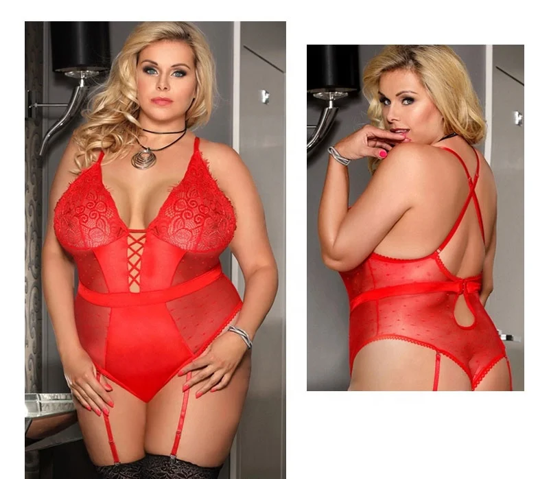 

2021 Hot Plus Size fat women bustier Transparent Sexy Lingerie Bodysuit for Women, Accept customized