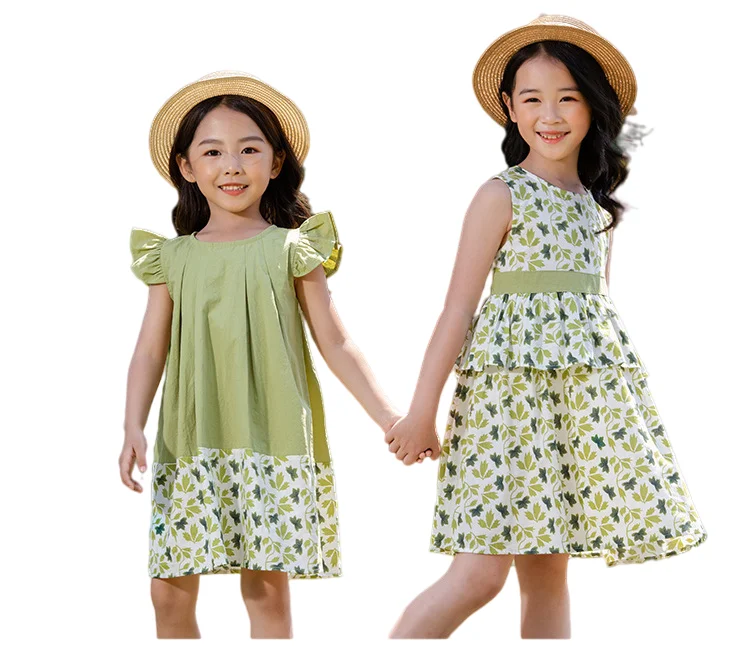 

2021 summer spring kids spring clothing girls summer clothes flare sleeve floral patchwork girls dresses 2-12 summer