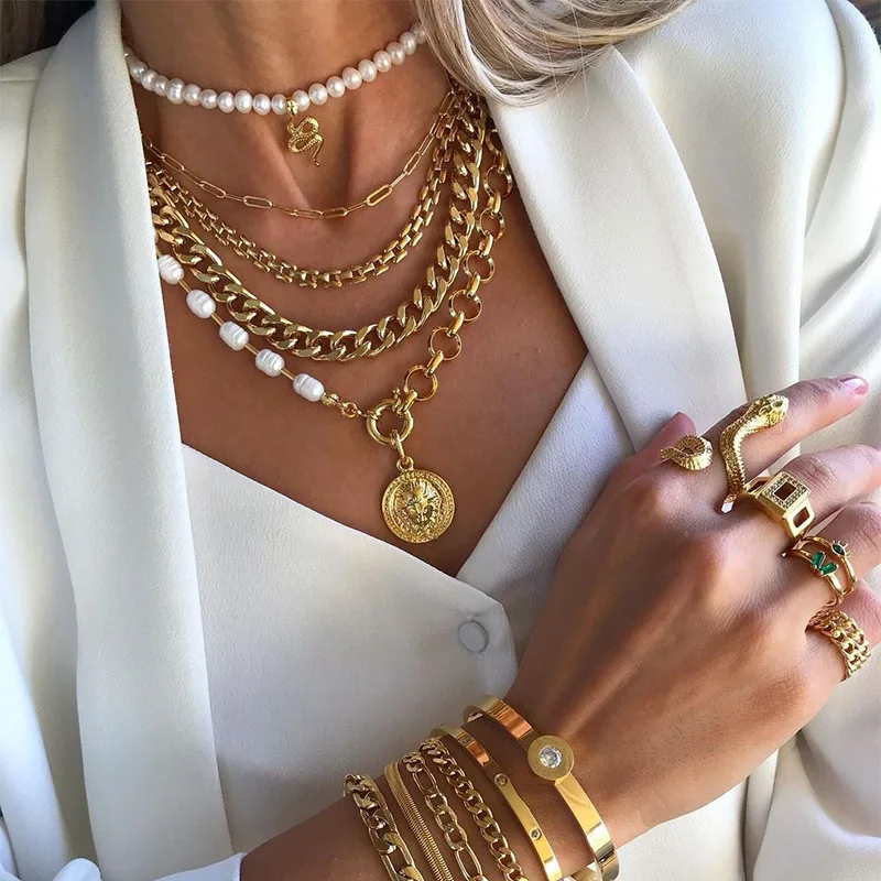 

wholesale 18k gold plated coin pearl turquoise bead necklace jewelry set women 2022, Picture