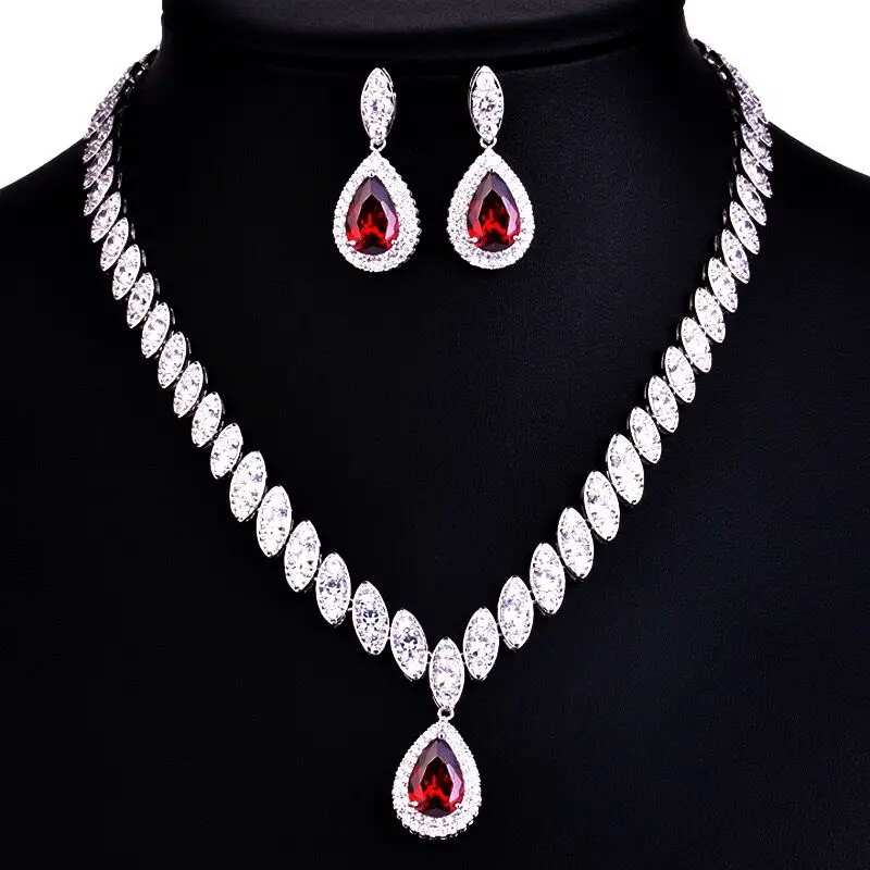 

Luxury Crystal CZ Zircon Bridal Wedding Women Jewelry Sets Exquisite Teardrop Cubic Zirconia wedding Jewelry Set