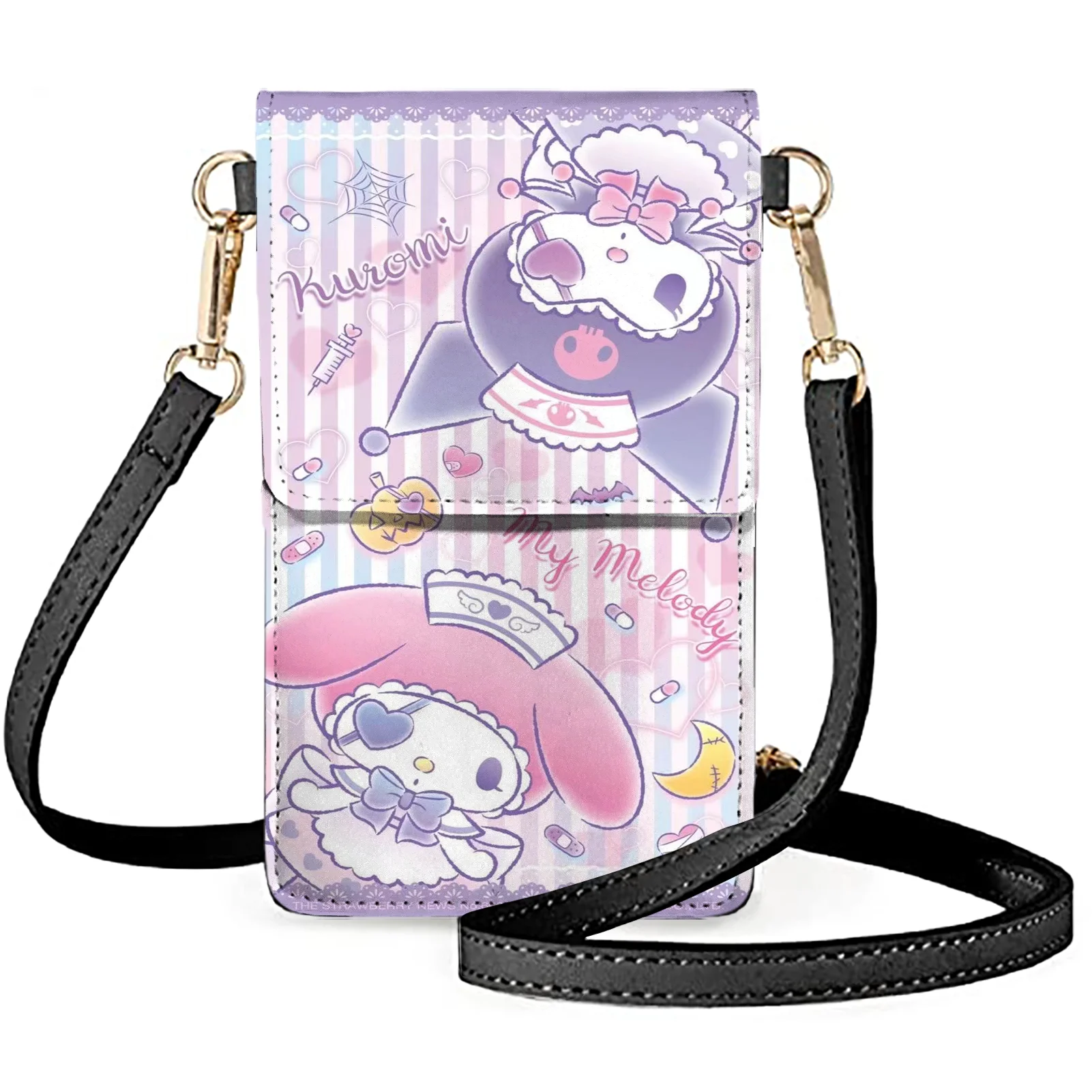 

2021 Cartoon Kuromi Printed Mobile Phone Bag Mini Crossbody Bags 3D Printed Female Cellphone Shoulder Bag, Customized
