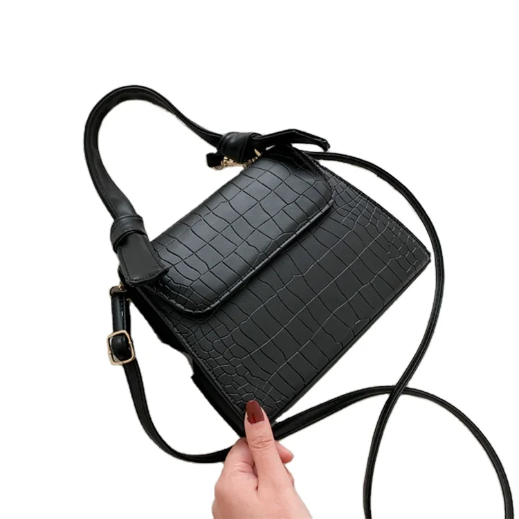 

2021 hot sale stone patter summer ladies pu leather plaid minimalism square bag crossbody shoulder black purses handbags women