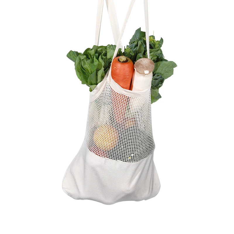 

new design half mesh half solid eco friendly organic natural color no waste reusable cotton drawstring mesh bags, Nature