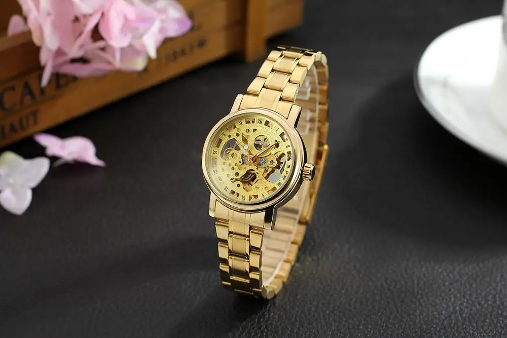 T-WINNER  hot sale automatic mechanical women watches skeleton stainless steel ladies watches