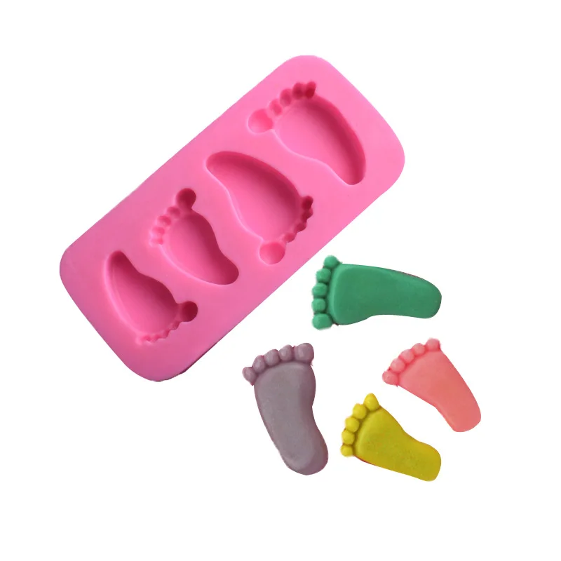 

100% Food Grade BPA Free six cavities little feet shape baking mold silicone cake mould feet soap mold, Pink