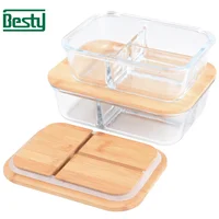 

New design 3 compartment Glass Food Storage Container with Airtight Bamboo lid/Bento Lunch Box