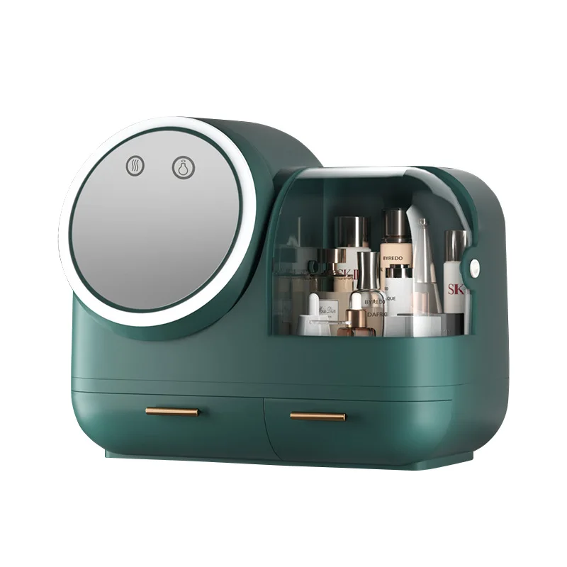 

Cosmetic Display Cases Skin Care Organizer Makeup Storage Organizer Box with Touch Screen LED Mirror for Vanity, White/pink/green/yellow