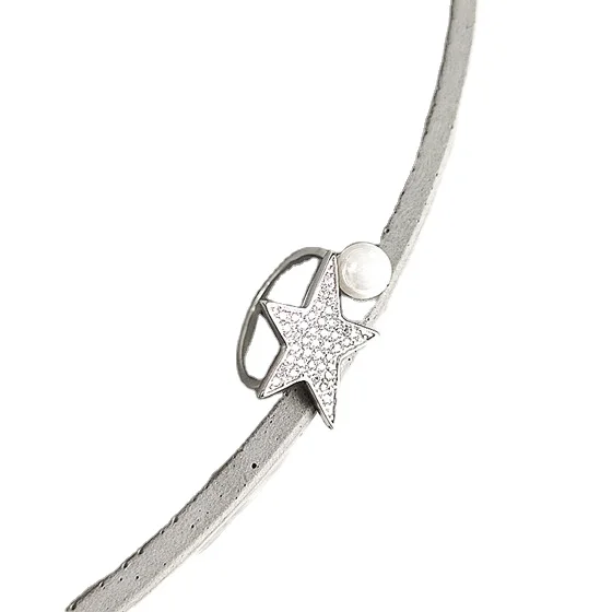 

Fashion Pearl 925 Sterling Silver Pave CZ Star Ring, White gold