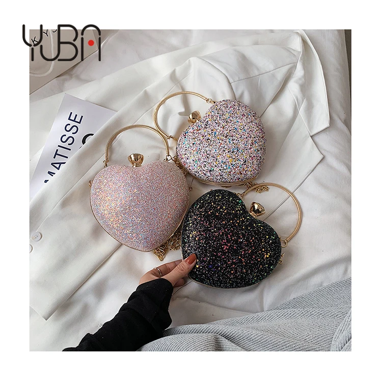 

Ladies fashion shiny rhinestone purse 2021 Summer heart shape Metal Handle Luxury small women handbags, Customizable