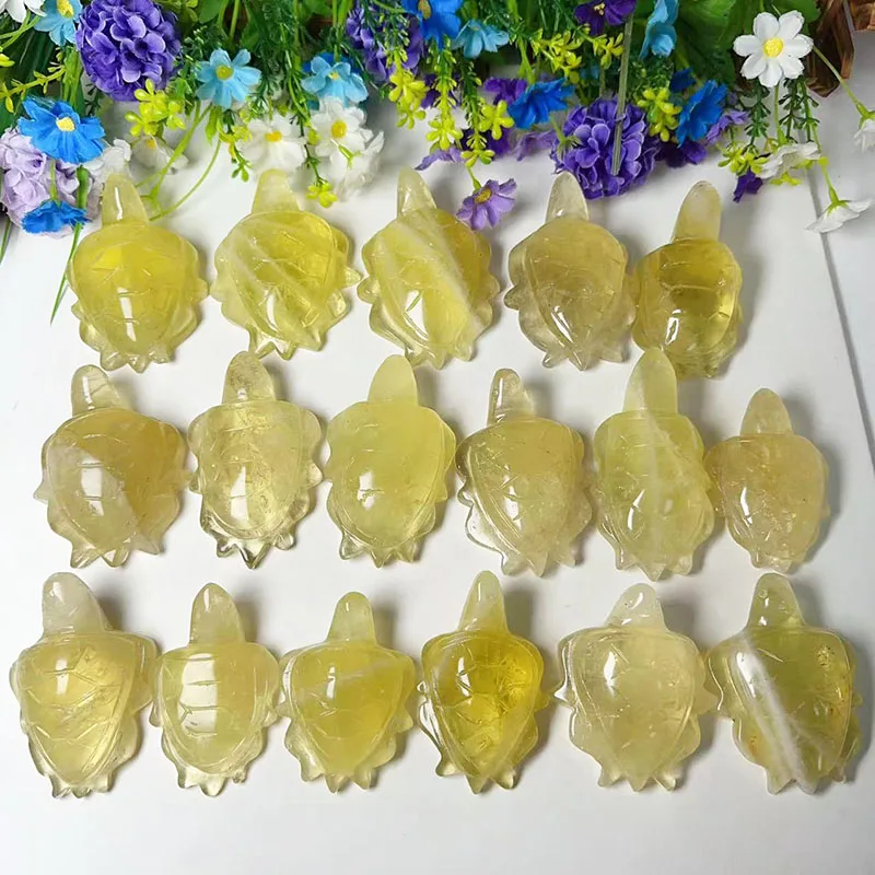 Wholesale Quartz Crystal Healing Stone Turtle Craft Hand Carved Citrine Quartz Crystal Carving Turtles Statue