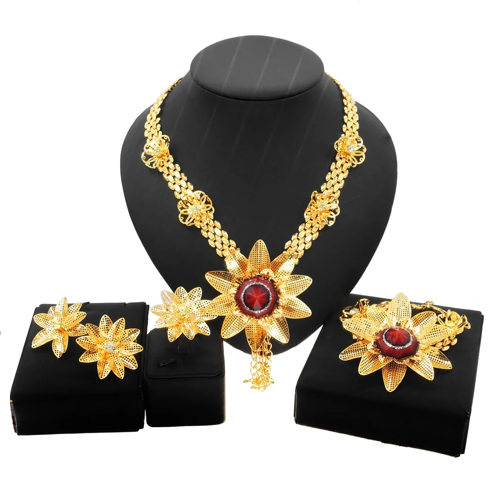 

Yulaili High Quality Exaggerated 24k Gold Flower Shape Jewelry Set and Noble Pakistani Bride Wedding Banquet Party Jewelry Sets