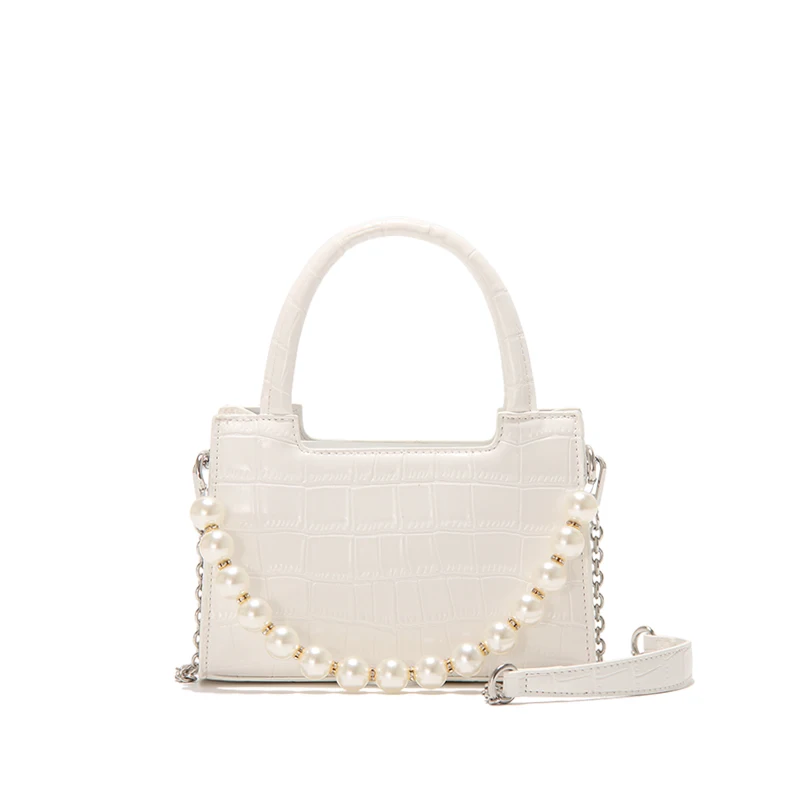 

sac a main de femme White Crocodile Pattern Handbag Pearl Chain Bags For Ladies Niche Design Women's Crossbody Bag for Party