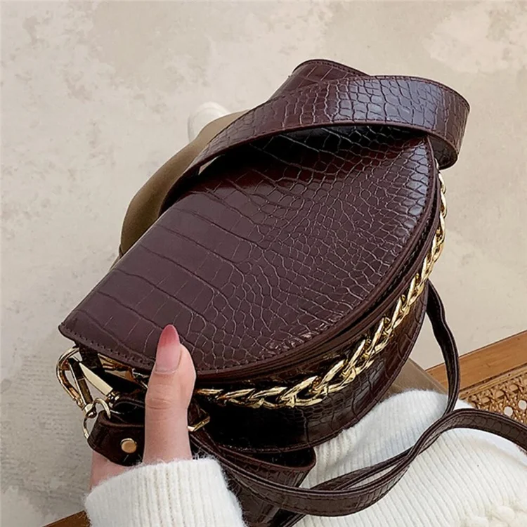

2021 Fashion PU Leather Crocodile pattern Saddle bag Women's Handbag Vintage Shoulder Messenger Bag, Picture