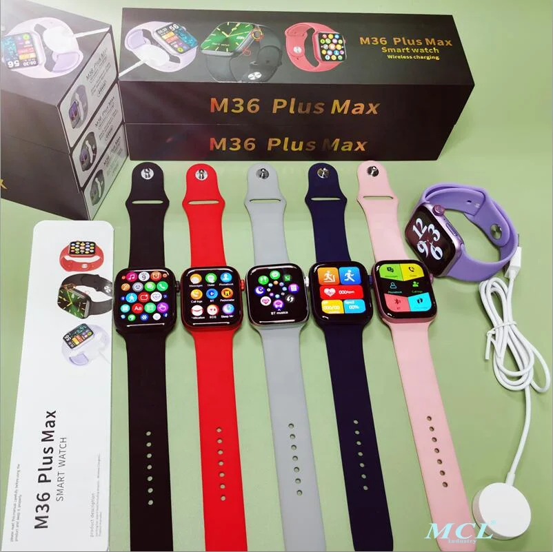 

New Arrivals 2022 M36 Plus Max Smart Watch 1.82 Inch Full Screen Wireless Charging Smartwatches Dual Key 20 Languages Wristwatch, Black white pink blue red purple