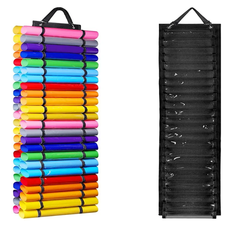 

2021Transparent Vinyl Roll Holder Wall Mount Gift Wrap Organizer Hanging Craft Organizer Vinyl Storage Rack with 48 Compartments, As pictures/customized colors