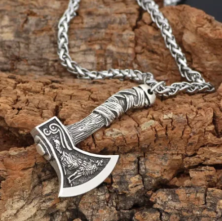 

Men's Viking Celtic Wolf Raven Axe Pendant Odin's Symbol scandinavian Rune Leather Rope Nacklace Charm Male norse Amulet Jewelry