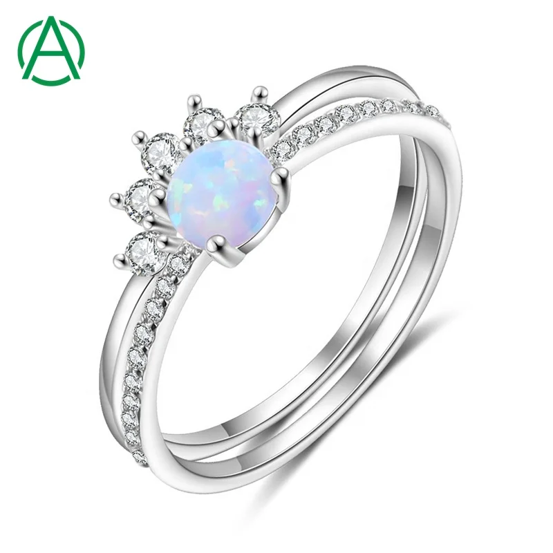 

ArthurGem New Design Opal Double Ring Natural Stone Sterling Siver Opal Round Shaped jewelry Engagement Rings for Women