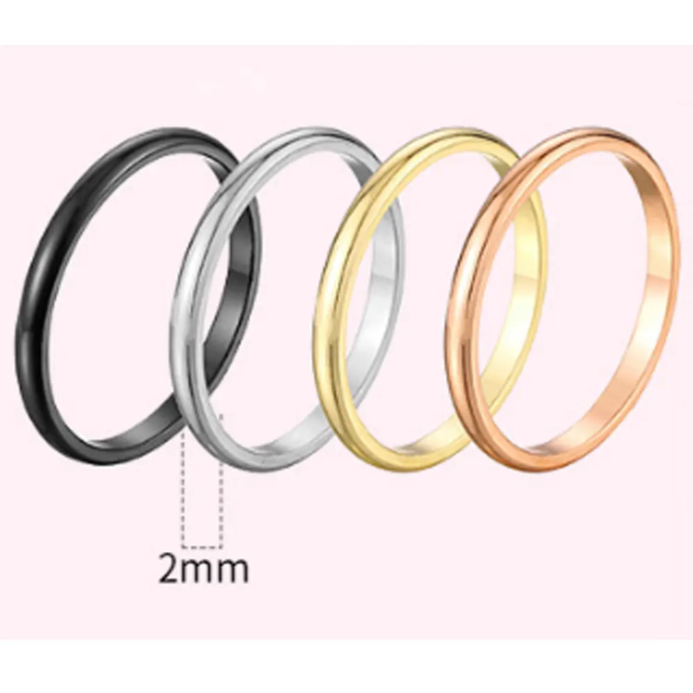 

wholesale narrow 2mm wide women men wedding black silver gold rose gold stainless steel stack rings jewelry fashion accessories, Silver, gold, rose gold and black