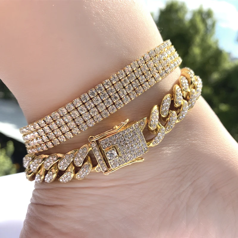 

Best Selling Unique Rock CZ Cuban Chain Anklets Sparkle Bling Bling 4 Row Crystal Leg Bracelet For Summer Beach