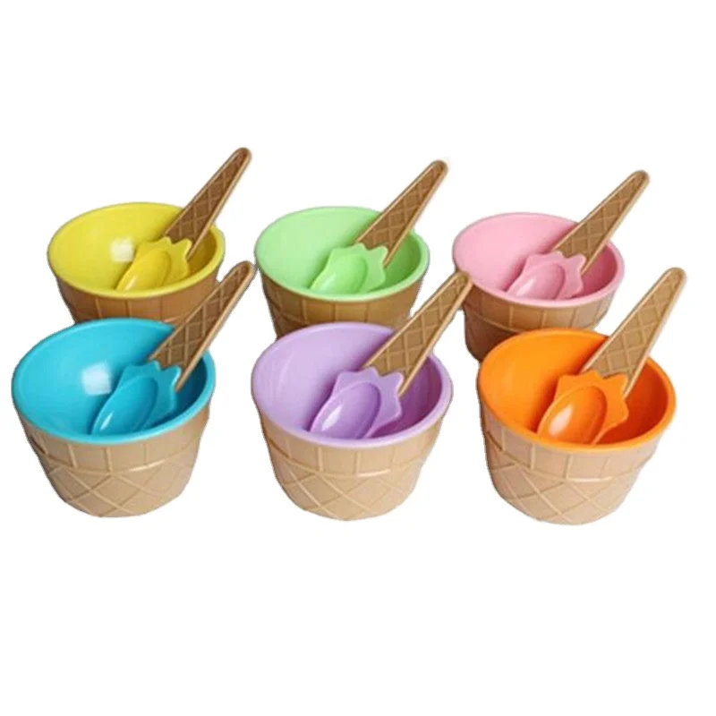 

7 Colors Children Plastic Ice Cream Bowls Spoons Set Durable Ice Cream Tools Kid Couples Gifts Lovely Dessert Bowl
