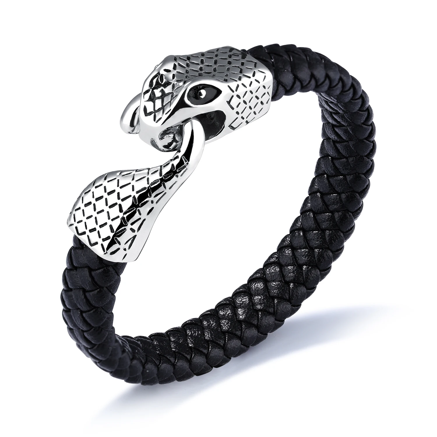 

Retro Weave Men Stainless Steel Bracelet Leather For Making Snake Bangle, Black,accept custom color