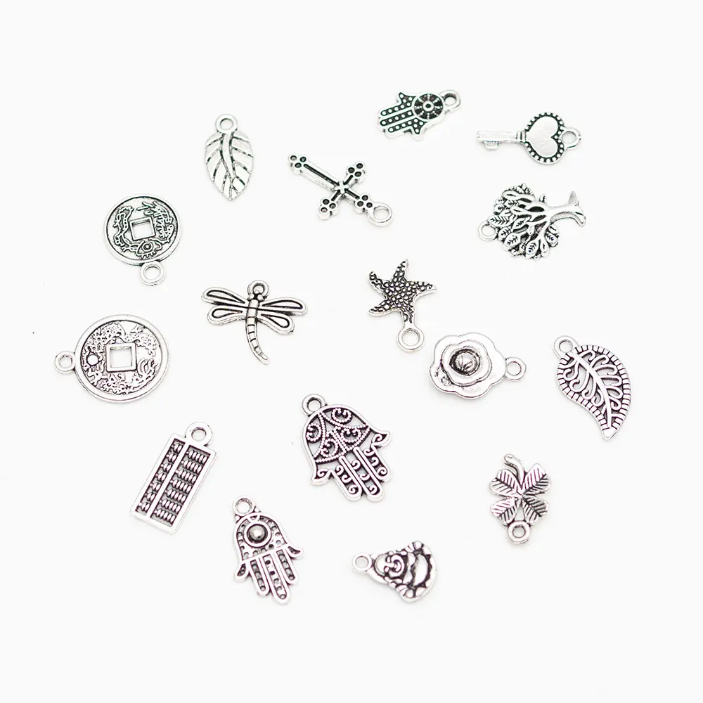 

Custom Zinc Alloy Pendants Metal Charm Flower Leaf Hand Shape Lovely Women Popular Party Charms for jewelry making accessories, Antique silver