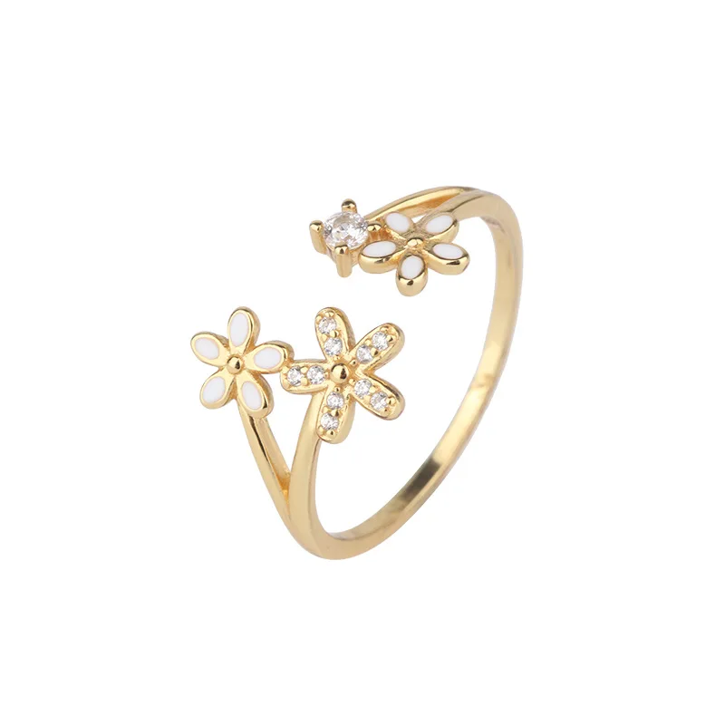 

Fashion Girls Cute Rings Jewelry Gold Plated 925 Silver dainty Cherry blossom Flower Rings for women