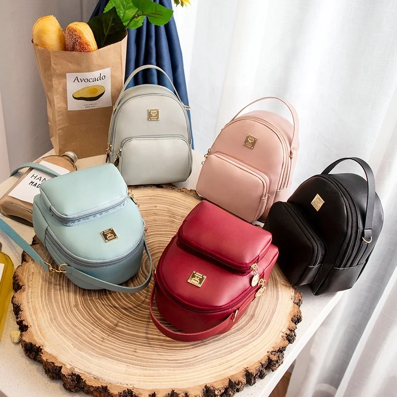

Mini Teenage Girls Book Bag Women Purse Small Backpack Ladies Shoulder Bag Pu Leather Backpack, Wine red, blue, black, dark gray, pink