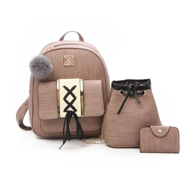 

Hot Sale Style Vintage Laced Satchel Custom Logo Leather Handbag set with Clutch Purse 3pcs Set Ladies Women Backpack Bag, Multi, as picture