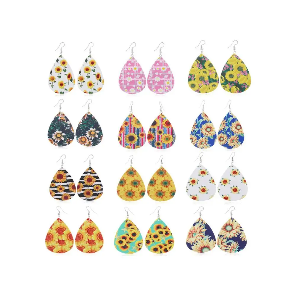 

New design leather earrings Sunflower floral earrings, Customized color