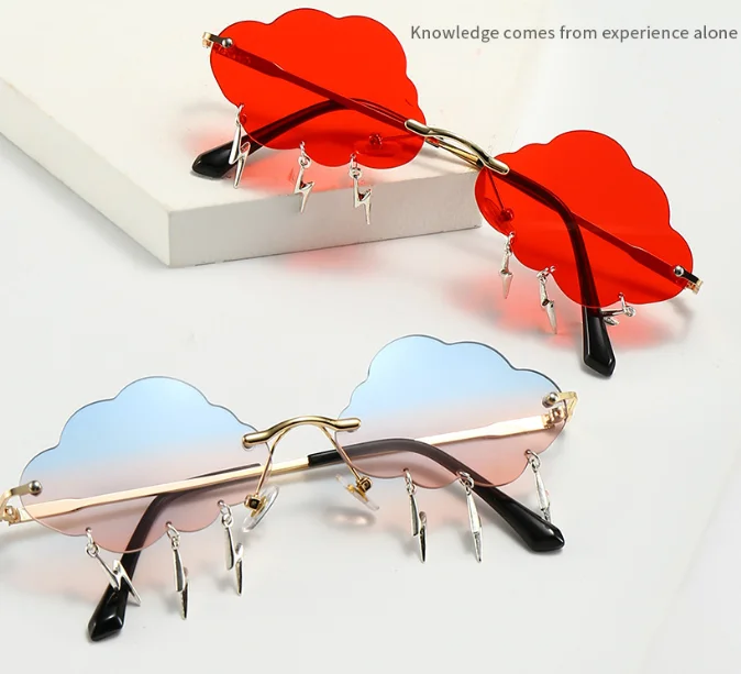 

New Rimless Clouds Shape Tassel Women Lighting Sun Glasses Frameless Fire Drip Sunglasses Women, 7 colors