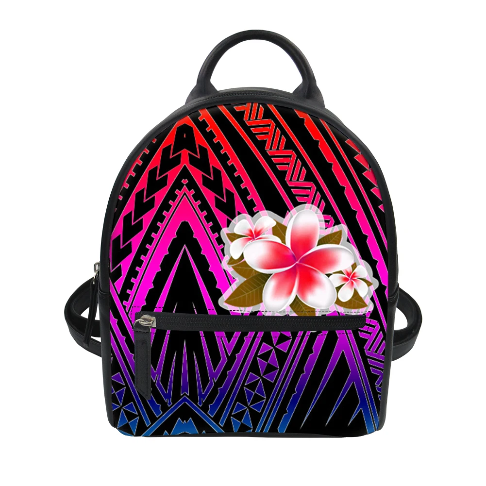 

Hot Sell Classic Purple Red Tribal Polynesian Design Women Small Leather Backpack Custom Logo Printing On Demand Bags For Women