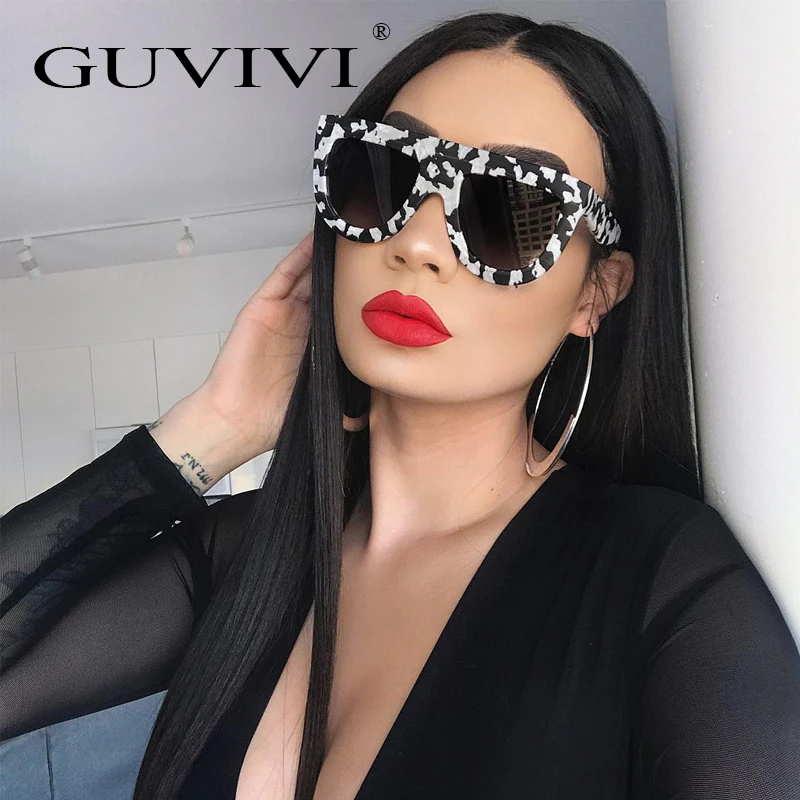 

GUVIVI New half frame sunglasses women round black oversized sunglasses 2021