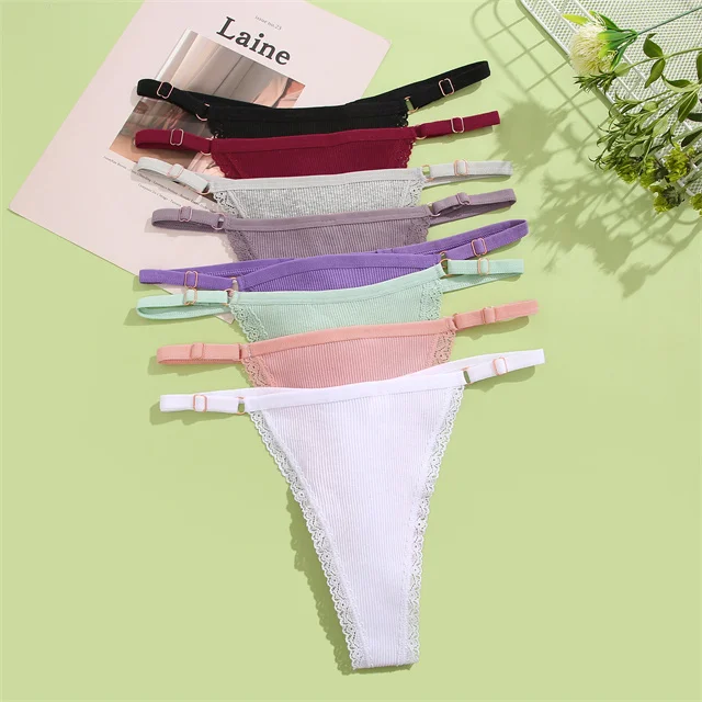 

FINETOO Cheap Women Adjustable Strap Sexy G-string Cotton Lace strap Panties Thongs T-back Underwear Female Comfortable Panty