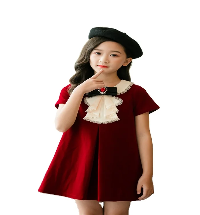 

Wholesale summer fashion style clothing girls short sleeve princess dress children wear 2-12 years girls velvet dresses set, Picture shows